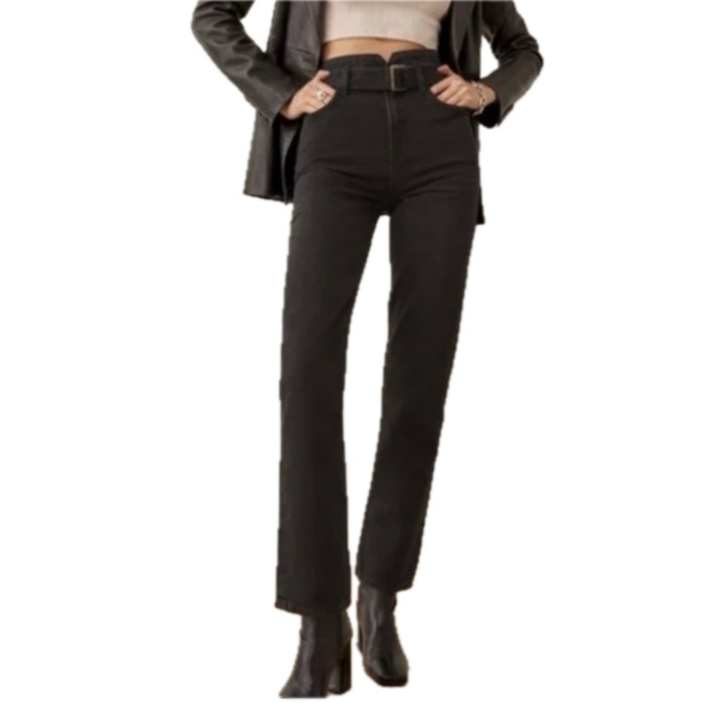 Reformation Black Straight-Leg Jeans with Belt